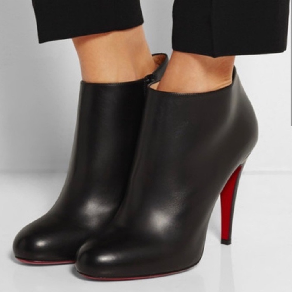 Christian Louboutin Black Leather Heeled Ankle Boots Booties 35.5 Rubber Sole